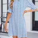 FENSACE Womens Casual Shirt Dress Ruffle Sleeve Button Down Shift Summer Dresses with Pockets (Blue, M)