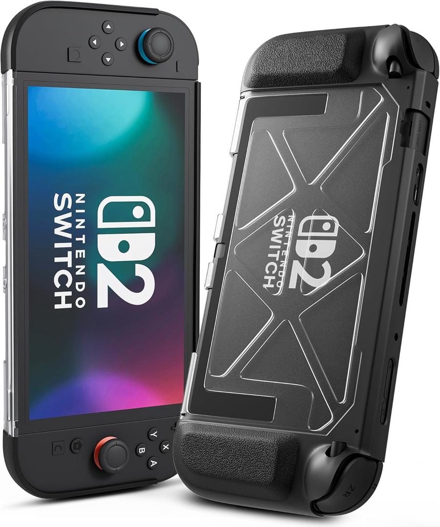 RHOTALL Dockable Case for Nintendo Switch 2 2025, Blade Series Heavy Duty Shockproof Anti-Slip Ergonomic Grip Cover with Clear Frosted Back, Slim Hard Protective Shell - Black