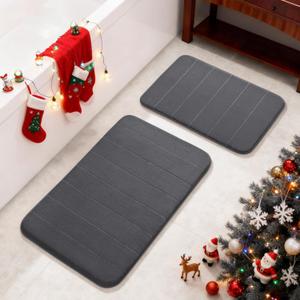 Yimobra Memory Foam Bathroom Rugs Sets 2 Piece - Super Soft Absorbent Quick Dry Bath Mat Set, Machine Washable Non Slip Floor Carpet for Tub Shower & Single Sink (17x24 & 31.5x20 Inch, Dark Gray)