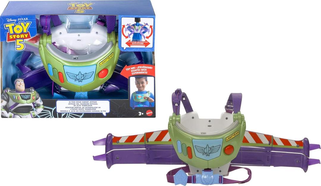 Mattel Disney and Pixar Toy Story 5 Hi-Tech Space Ranger Jetpack, Kids Role Play Gear, Wings Transform, Lights & Sounds, Adjustable Strap, Large