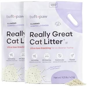 Tuft & Paw Really Great Cat Litter, Low Tracking Tofu Cat Litter, Clumping, Flushable, Odor Control, Dust-Free - 9.25lbs x 1Bag (Natural Lavender)