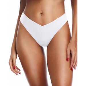 Zmart Women Cheeky Bikini Bottoms V Cut Swim Bottom High Cut Swimsuit Low Waist Low Rise Bathing Suit (Medium, White)
