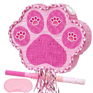 WERNNSAI Pink Dog Paw Piata - Dog Piata Pet Theme Party Games Pink Girl Style Puppy Paw Party Decorations Animal Party Supply for Kids Birthday with Blindfold