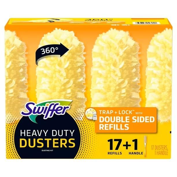 Swiffer 360 Duster Handle With Refills, Plastic Handle, Fleece Fiber Head, Yellow, 17 Count