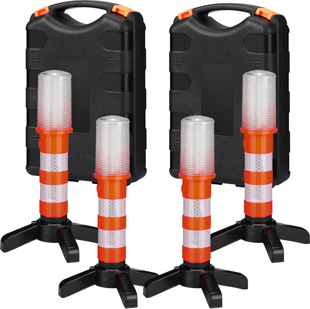 Leumoi Emergency Road Flares Kit LED Roadside Flares Warning Emergency Lights for Vehicles Flares Road Safety Alert Beacon with Magnetic Bases Detachable Stands Storage(8 Pcs)