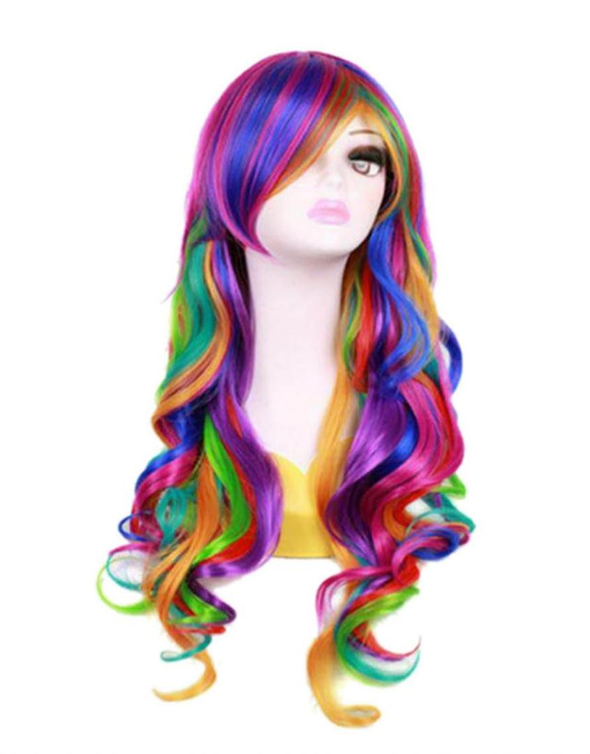 OYSRONG Women Long 27.56''/70cm Rainbow Curly Wig, Colorful Wavy Cosplay Heat Resistant Wig