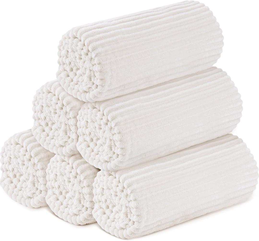 Buryeah 6 Pcs Flannel Throw Blanket Bulk 50 x 60 in Sleepover Blanket Outdoor Wedding Throw Lightweight, Oeko-tex Standard 100 Certified for Sofa Homeless Gifts (Cream White)