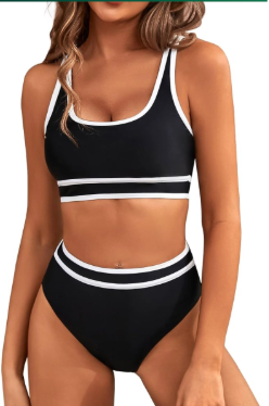 BMJL Women's High Waisted Bikini Sets Sporty Two Piece Swimsuits Color Block Cheeky High Cut Bathing Suits, Large 
