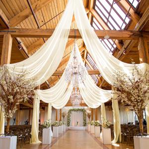 6 Panels Ivory Ceiling Drapes for Wedding, 5ftx40ft Ceiling Drapes Smooth Satin Fabric Curtain Wedding Arch Draping Fabric Romantic Ceiling Decorations for Weddings Party Ceremony Stage