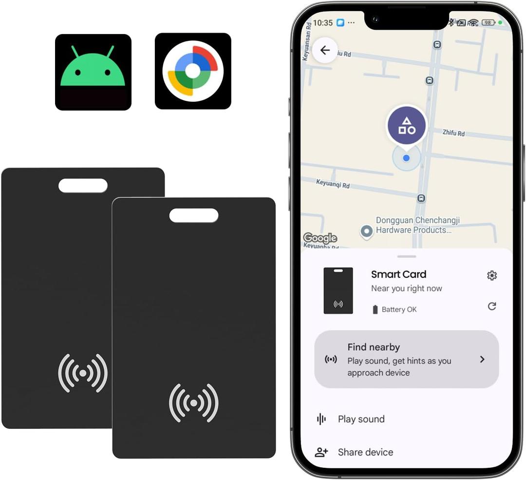 Android Wallet Tracker Card Rechargeable Air Tags-2 Pack, Works with Google Find Hub App (Only Android), Wireless Charge, IP68 Waterproof, for Keys. Luggage, Suitcase, Backpack (Black)