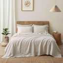 ATLINIA 100% Pure Flax Linen Bedding Set - Stone Washed French Linen Fabric Deep Pocket Fitted Sheet Farmhouse Flat Sheet 2 Pillowcases (Natural, King)