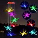 Solawindchime Dragonfly Wind Chimes Gifts for Women, Color Changing Solar Wind Chime Outdoor Decor, Waterproof Solar Lights, Romantic Dragonfly Wind Bells, Solar Powered Wind Chime Garden Decoration