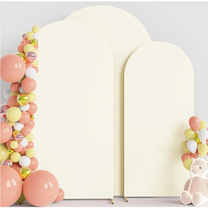 Wokceer Wedding Arch Backdrop Cover (8FT, 7.2FT, 6.6FT) Set of 3 Spandex Fitted Wedding Arch Stand Covers Round Top Chiara Backdrop Stands Cover for Birthday Party Ceremony Banquet Decor Nude
