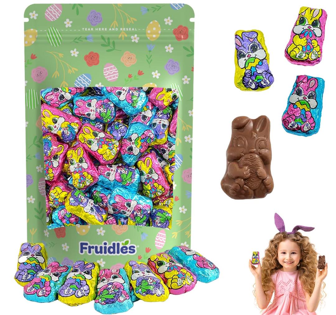 3 x Easter Milk Chocolate Bunnies, Smooth & Creamy Party Bag Fillers, Individually Wrapped Multicolor Foils (Half-Pound) BBD 10/10/2027
