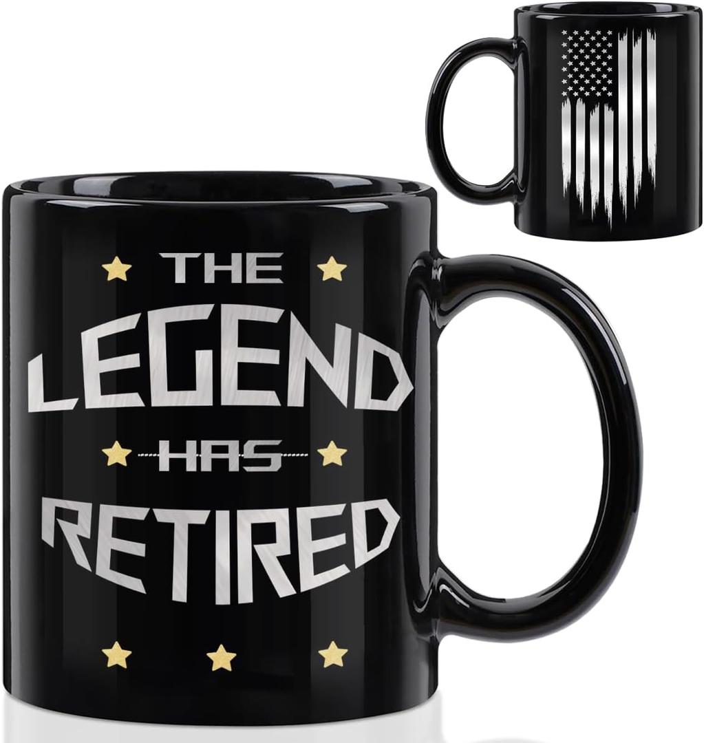 Retirement Gifts for Women Men Office Coffee Mug, The Legend Has Retired, Ceramic Cup, Retired Gifts for Boss, Manager, Him, Husband, Coworkers, Christmas Birthday Gift 11oz Black