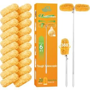 6 ft Extendable Duster Handle with 20 Pcs, 360 Heavy Duty Duster Refills Kit for Swiffer, 4X Electrostatic Microfiber for Cleaning Home, Effortlessly Reach Ceilings, Fans & Hard-to-Reach Areas