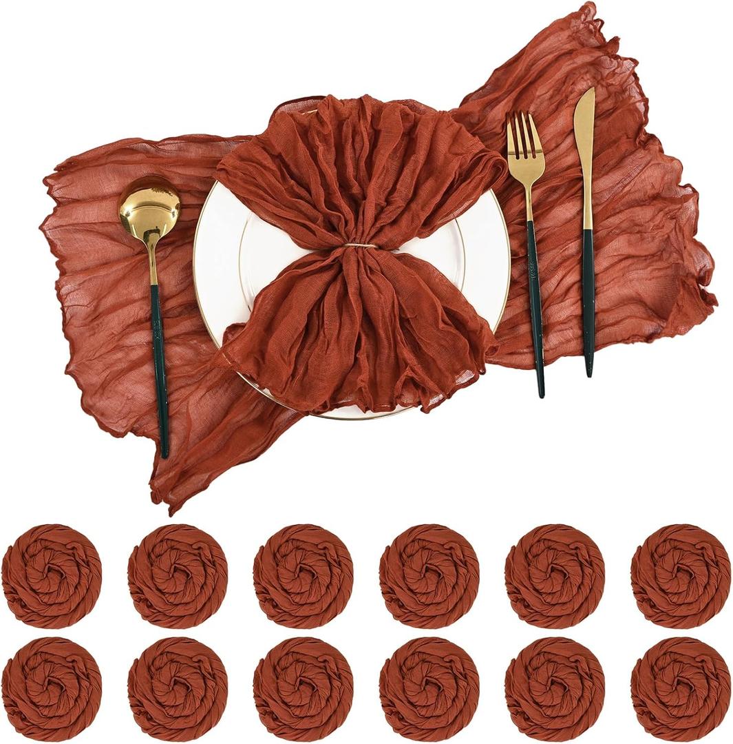 Terracotta Gauze Cheesecloth Napkins Set of 42,Wrinkled Rustic Boho Dinner Napkins Bulk 20 x 20 Inch Soft Cotton Decorative Table Napkins for Wedding/Dinner/Family Everyday Use/Parties(Terracotta)