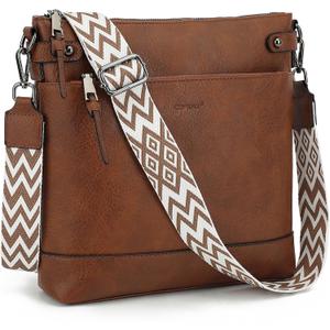 TANTOMI Vegan Leather Crossbody Bags for Women Hobo Travel Purse with Guitar Strap Trendy Women's Handbags with 6 Card Slots (Brown)