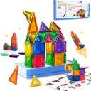 Travel Magnetic Tiles Toddler Toy Set, 42PC Mini Magnetic Tiles & Building Blocks for Kids, Portable STEM Sensory Toys for Restaurant & Airplane, Gift for 3+ Years Old Boys Girls with Iron Case
