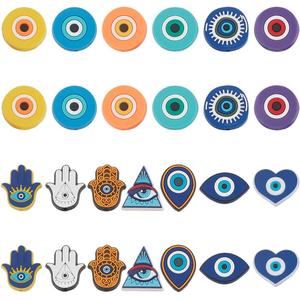 WEBEEDY 26 PCS 13 Styles Evil Eye Silicone Focal Beads Cartoon Devil's Eye Hamsa Hand Focal Beads Soft Bulk Bead for Pens Keychain Bracelets Jewelry Making Back to School DIY Craft,Hole: 0.12inch
