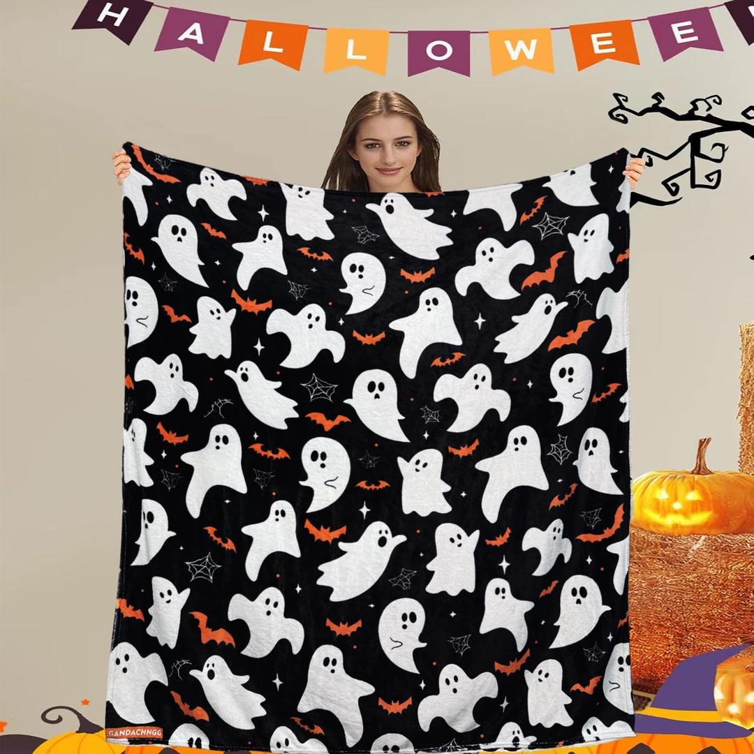 Halloween Throw Blankets Cute Ghost Bat Halloween Flannel Soft Blanket for Couch Bed Sofa Living Room Decor Blankets 50"x 60"