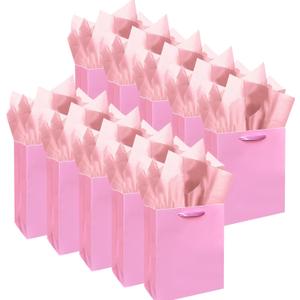 qiqee 10PCS Pink Mini Gift Bags with Tissue Paper Handles 6.3"x4.7"x2.4" Small Size Present Party Favor BagsTissue Paper