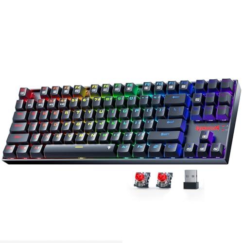 Redragon Wireless Gaming Keyboard, BT/2.4Ghz Tri-Mode Mechanical Keyboard, buit-in Battery, Programmable 87 Keys TKL, LED Rainbow Backlit - K552-KRS