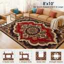 8x10FT Area Rug Boho, Floral Rug for Living Room, Washable Non Slip, Red