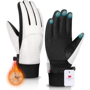 rivmount Snow Winter Gloves with Waterproof/Touchscreen/Thermal Warm, Glove for Cold Weather Running, Cycling, Ski, Women Men (Small, Off White)
