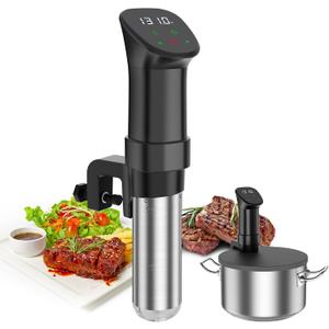 Sous Vide Machine-Suvee Cooker-Rocyis Sous Vide Kit with Lid, Recipes-1000W Fast Heating Immersion Circulator/Accurate Temperature and Timer/Digital Touch Screen, Stainless Steel (US Standard) (Black)
