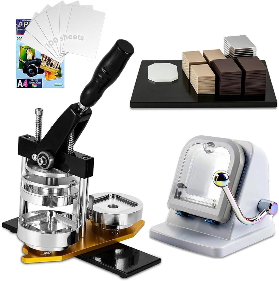2x2in Square Fridge Magnet Maker, DIY Photo Magnet Making Kit Press Machine, with Lightweight Paper Cutter & 200Set Materials, 100pcs Photo Paper