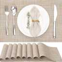 Myir JUN Placemats Set of 8, Vinyl Woven Placemats Place Mats Indoor Set of 8 Washable Table Mats Non-Slip Place mats for Dining Table (Beige, Set of 8)