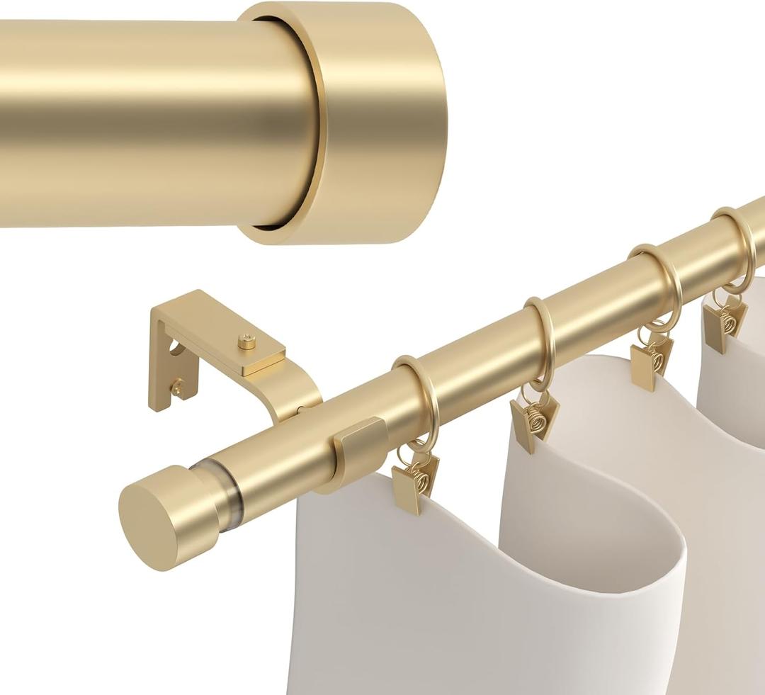 Gold Curtain Rods 160 inch, Extra Long Curtain Rod for Windows 120-160 inch, 1 inch Heavy Duty Drapery Rod for Outdoor Patio, Living Room, Bedroom, Modern Adjustable Curtain Pole 10-13ft