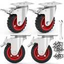 4" Swivel Caster Wheels with Safety Dual Locking and Rubber Tire Wheels, Heavy Duty - 300 Lbs Per Caster for Workbench, Cart, Trolley, Dolly, Cabinet, Compact Rubber Castor Wheels, 4-Packs