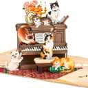 POPWOW Lovely Cats on Piano Pop Up Card, Funny, Cute, Cat Themed, 3D Greeting Card, Ideal Gifts for Cat Lover, Birthday, Valentines, Mother's Day, Kids, 5x7 - Includes Envelope And Message Note