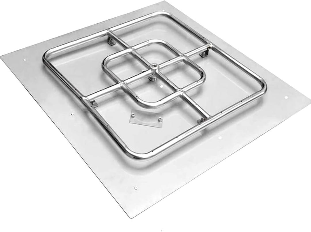 onlyfire Stainless Steel Square Fire Pit Flat Pan with Burner Ring Assembly, 18-Inch (Silver)