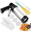 Churro Maker Machine, Stainless Steel Churro/Cookie Making Kit with 3 Discs,2 Cleaning Brush,2 Brushes, Piping Bag, Icing Piping Nozzles, for Home DIY Biscuit & Cake Decorating