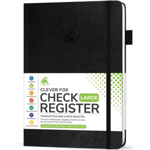 Clever Fox Check Register Book - Deluxe Transaction Register, Accounting Ledger Book, Checkbook Register & Checking Account Register Book for Personal and Work Use, Large Size, 7x10 - Black