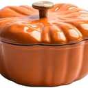 Enameled Cast Iron Dutch Oven with Lid, 1.32 qt Cute Halloween Decor Pumpkin Pot, Covered Dutch Oven Stockpot Baking Dish, Pumpkin Casserole for Fall Thanksgiving Decor, Oven & Stove Safe, (Orange)