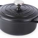 Cast Iron Dutch Oven with Lid  Non-Stick Ovenproof Enamelled Casserole Pot  Sturdy Dutch Oven Cookware  Black, 2.1-Quart, 20cm  by Nuovva