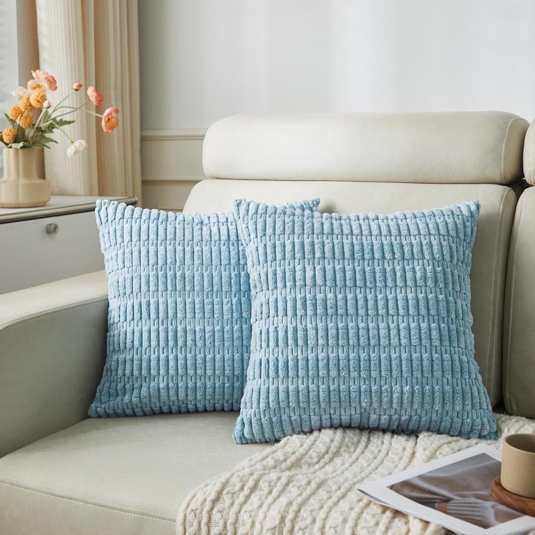 Sunday Praise Pack of 2 Soft Corduroy Decorative Throw Pillow Covers 18x18 Inch Boho Striped Square Pillow Cases for Couch Sofa Bed Rustic Farmhouse Modern Home Decor Aqua Green (18" x 18" (Pack of 2))