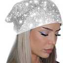 Sparkly Rhinestone Mesh Headband Crystal Head Scarf Kerchiefs Turban Party Nightclub Rave Edge Hair Bandana (Triangle-white)