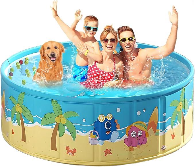 Foldable Swimming Pool for Kids 79"x18" Hard Plastic Portable Dog Pool Anti-Slip Collapsible Pets Bathtub Kiddie Pool Indoor Outdoor Backyard (JellieMons 79'')