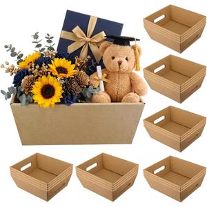 Fainne 20 Pcs Graduation Gift Baskets 10" x 8" Empty Kraft Cardboard Baskets with Handles Bulk Empty Gift Trays Containers for Wedding Graduation Easter Basket Stuffer Decor(Brown)
