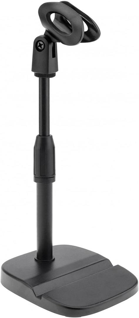 RTNLIT Desktop Mic Stand with Phone Holder, Adjustable Desk Mic Stand with Mic Clip Compatible with Max 1.7 inch Diameter Microphone, Weighted Base, 5/8" to 3/8" Screw Adapter, Height 9.8" to 13.4"