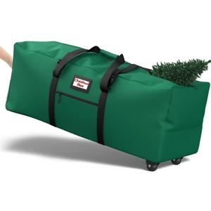 Kesfitt Christmas Tree Storage Bag, Rolling Xmas Tree Storage Box Fits Up to 9Ft Artificial Disassembled Christmas Tree, Extra Large Heavy Duty Tree Bags Storage with Wheels, Dual Zippers (Green)