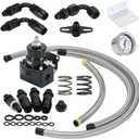 Adjustable Fuel Pressure Regulator Kit 3-70PSI With 6AN Return and 6AN feed Port with AN6-6AN Fuel Line Hoses Connectors (black)