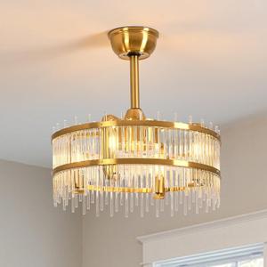 Gold Fandelier Caged Ceiling Fans with Lights, 20" Modern Crystal Chandelier Ceiling Fan with Light Remote Control Reversible Motor 6 Speeds for Bedroom, Living Room
