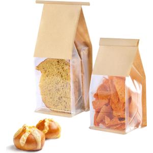 50 Pack Cookie Bags Packaging, DAJLFA Small Bakery Bags with Window, Tin Tie Tab Lock, Great for Muffin, Homemade Granola, Popcorn, Candies (3.9 * 3 * 9.2 Inches)