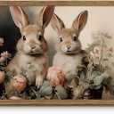 Framed Easter Bunny Wall Art, Cottagecore Rabbit Picture Wall Decor, Cute Animal Painting Canvas Prints, Vintage Flowers Artwork for Easter Decorations Kids Room Living Bedroom Home Decor 8x10 Inch